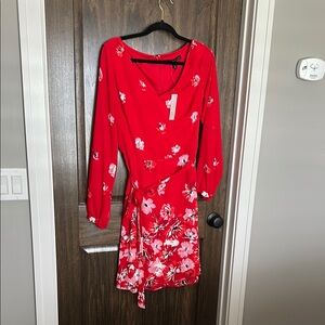 Floral Red Wrap Dress